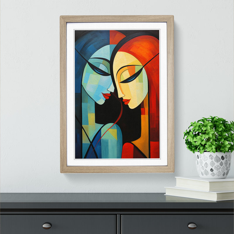Two Women In Love Modern - Single Picture Frame Print on Wood, Oak Framed, 46cm H x 34cm W