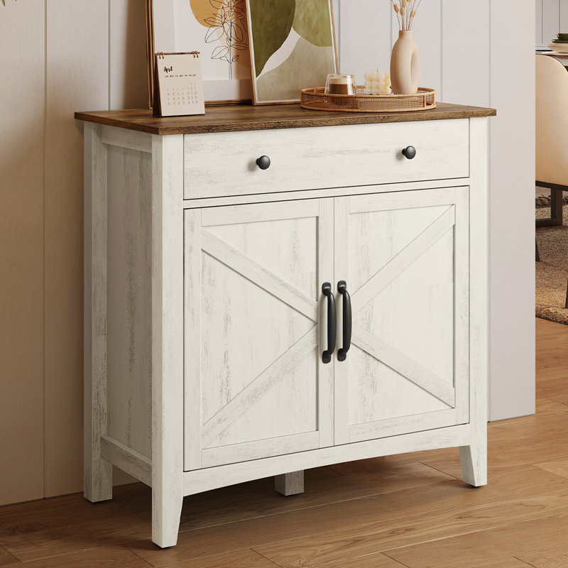 2 Door Accent Cabinet with drawer divider Cassiana, Whitewash/Brown
