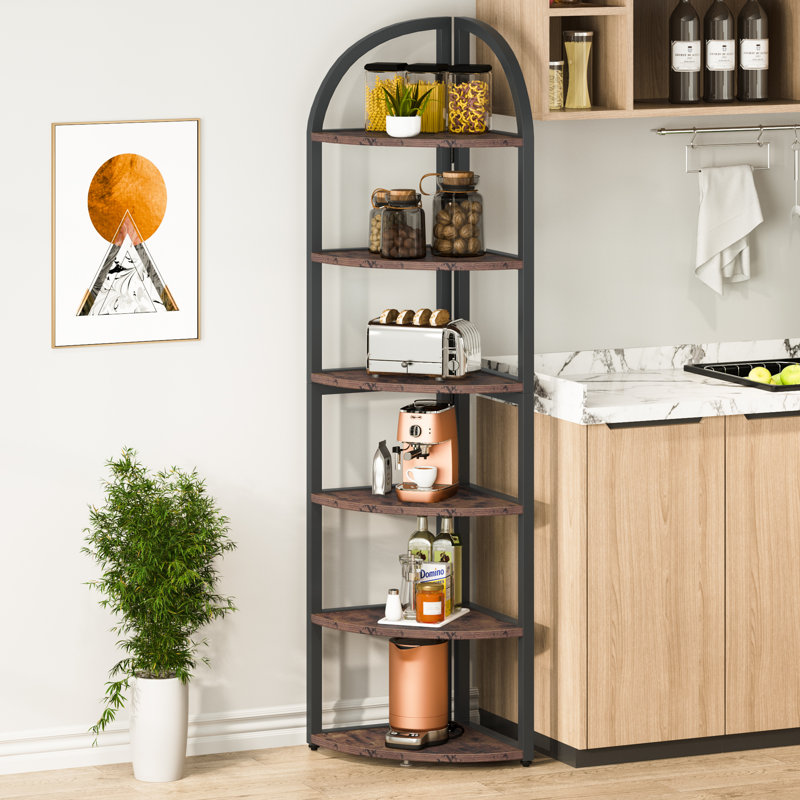 16.54"W x 70.87"H 6 Tier Corner Corner Bookcase Bookshelf Rack Plant Stand Modern Brown Black