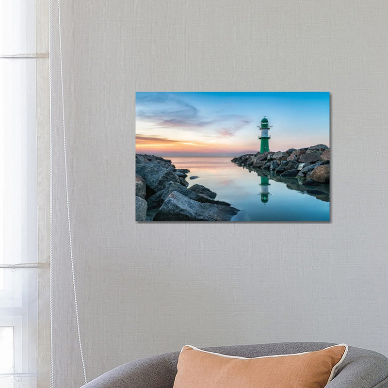 Lighthouse Westmole At Sunset, Warnemünde, Mecklenburg-Vorpommern, Germany by Jan Becke - Gallery-Wrapped Canvas Giclée on Canvas