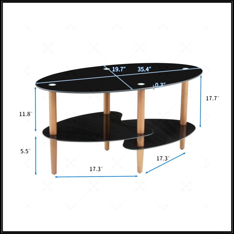 Table basse noire ovale en verre, Noir, Noir
