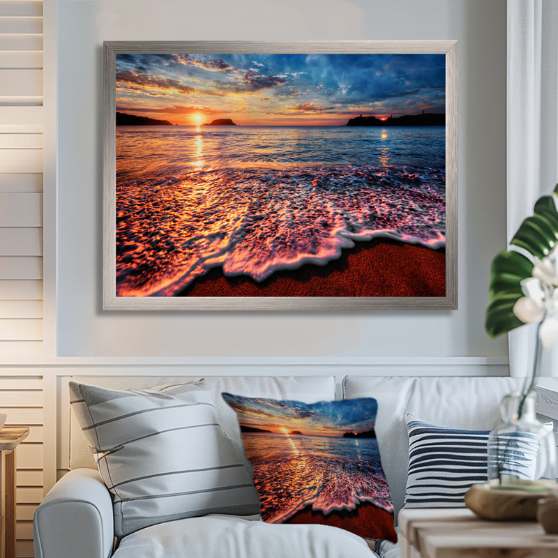 Reproduction de photo, "Peaceful Evening Beach", impression sur toile côtière, H 12 po x l 20 po, Impression encadrée, Argent