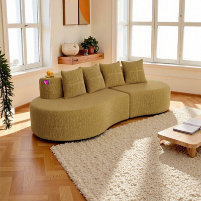 Canapé modulaire incurvé moderne en chenille jaune moutarde 3 places - Design minimaliste en demi-lune pour le salon, le bureau et l’appartement