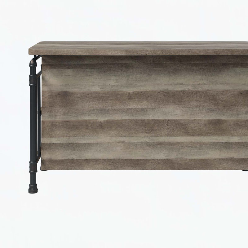 Îlot de cuisine à 5 tablettes en chêne antique et gris sable