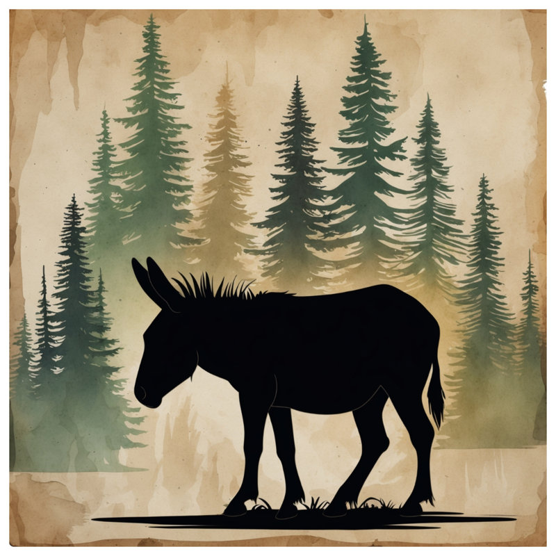 Tapisserie d'âne silhouette de forêt - décoration murale âne, H 50 po x l 60 po avec 4 œillets