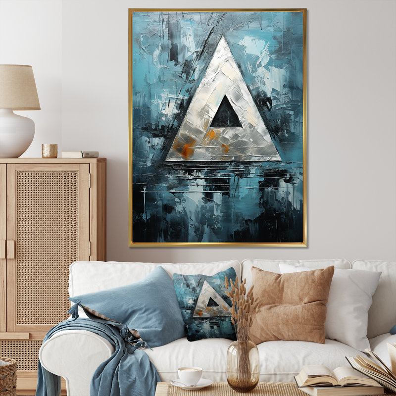 " Triangle Trance Shimmering Silver I ", 40" H x 30" W, Gold Picture Framed