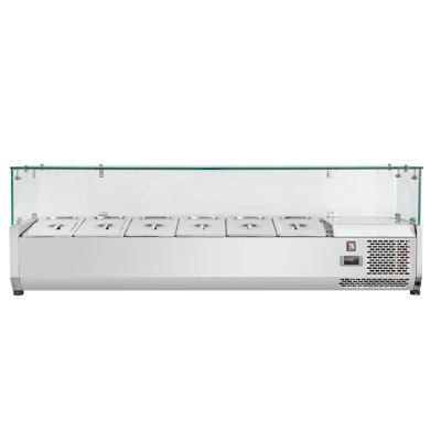 VITLIFE Commercial Refrigerated Condiment Prep Station, 6 Pan (GN1/3*5+GN1/2*1)  Countertop Sandwich Prep Table with Glass Sneeze Guard/Stainless Steel Lid, Stainless Steel Salad Bar Prep Rail for Restaurant, Food Truck, ETL Listed