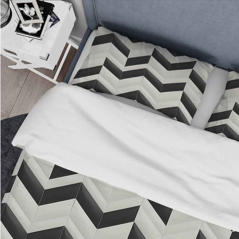 Ensemble de housse de couette moderne noir et blanc Modern Chevron III, Housse de couette simple et deux taies décorative