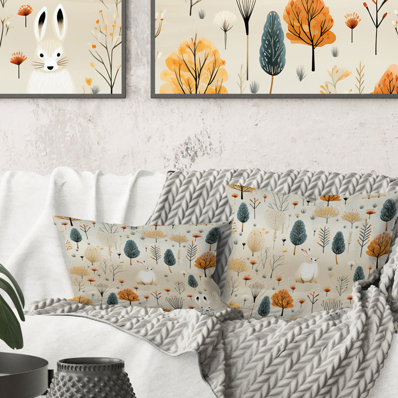 Woodland Rabbit Journey - Coussin décoratif abstrait Coral Reef multicolore azur - Coussin décoratif, H 16 po x l 16 po
