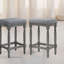 Tabouret de bar 26 po avec garniture cloutée, tabouret de comptoir rustique en bois avec siège rembourré (gris, ensemble de 2)-1674407599-1674407596