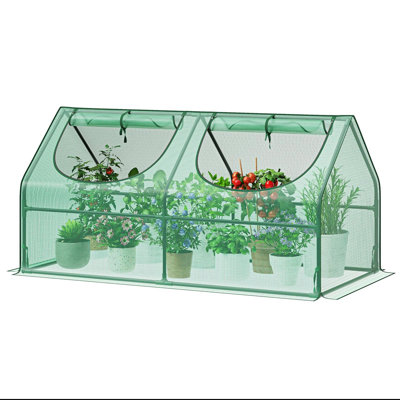 Portable Mini Greenhouse, High-Density PE Plant Cover With 2 Roll-Up Zipper Windows, Perfect For Indoor Outdoor Plant Growing, (Green)
