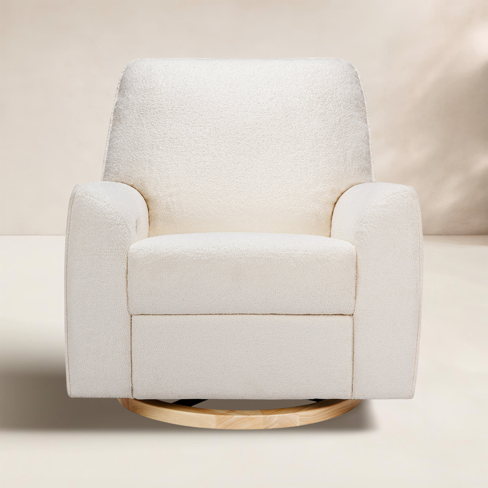 Sunday Swivel Glider, White Boucle, Natural Wood