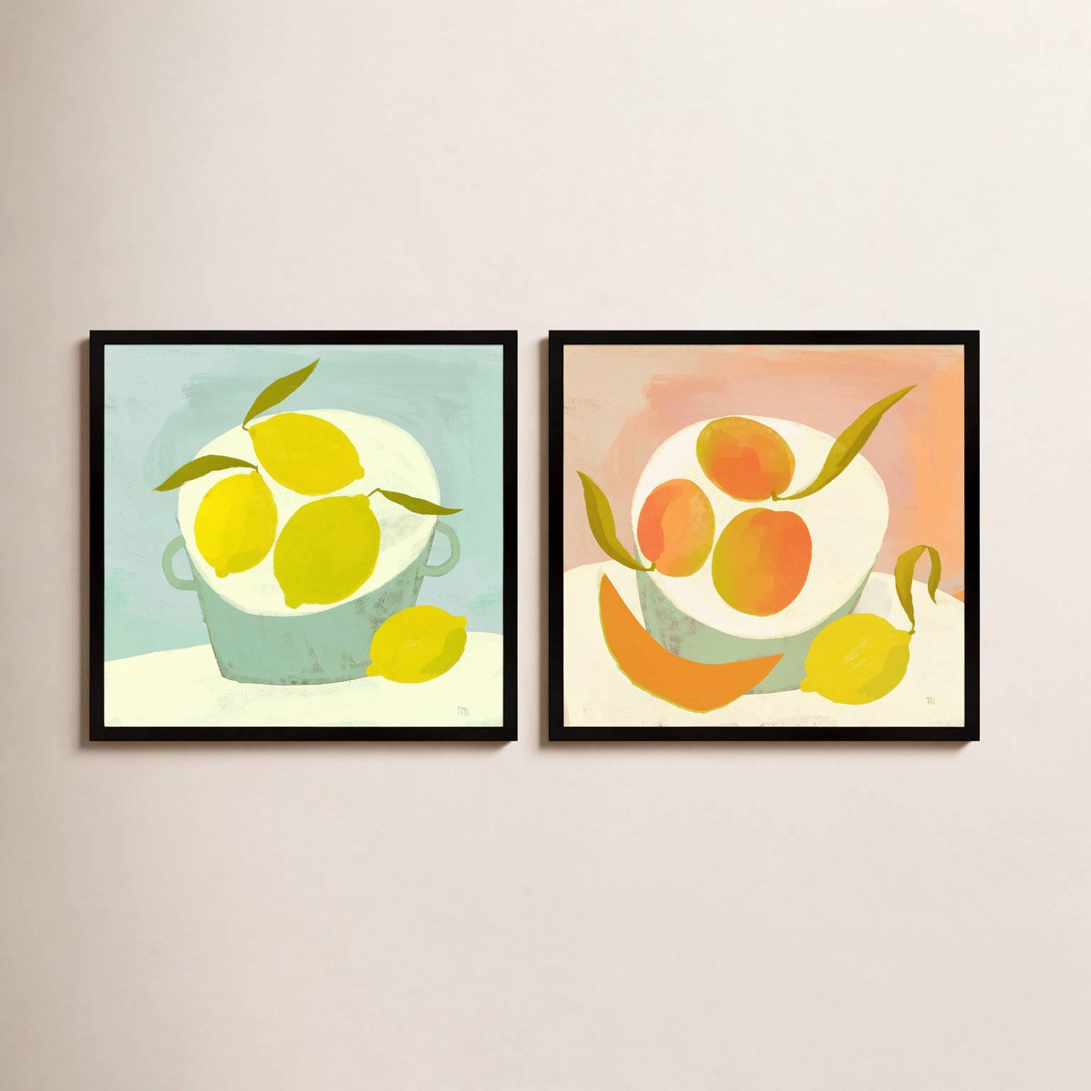 Julina "Summer Bounty" 2-Piece Painting Set, Black, 24" H x 24" W x 1.25" D