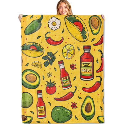 Taco Cute Throw Blanket - 60x80in, Soft, Cozy Lightweight Flannel,Mexican Cuisine Avocado Hot Sauce Blankets - Gifts for Food Lovers,for Couch Home Living Room Festive Decor