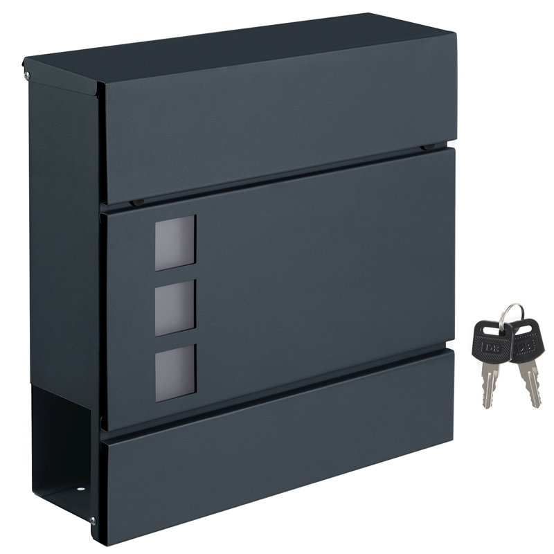Roumen Metal Wall Mounted Post Box, Grey