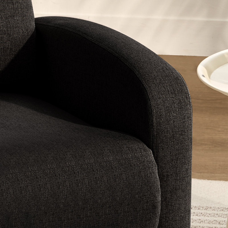 27" Wide Upholstered Manual Push Back Recliner With Side Pocket (Set Of 2), Black Linen Blend