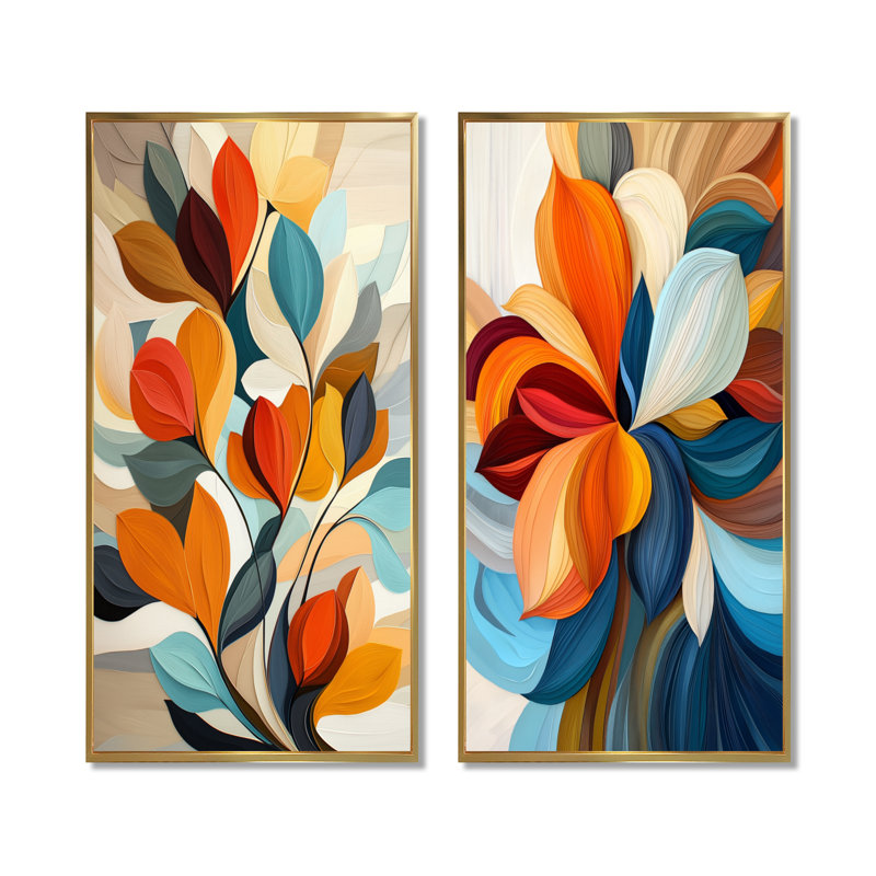Décoration murale 2 pièces Mild Century Enchanted Bloom I - Modern Abstract, H 32 po x l 32 po, Cadre flottant doré
