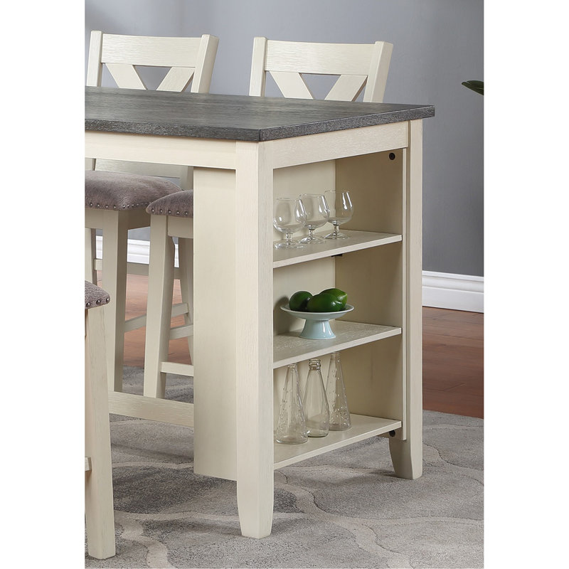 Table de salle à manger à hauteur de comptoir moderne et décontractée de 1 pièce avec tablettes de rangement, Blanc cassé