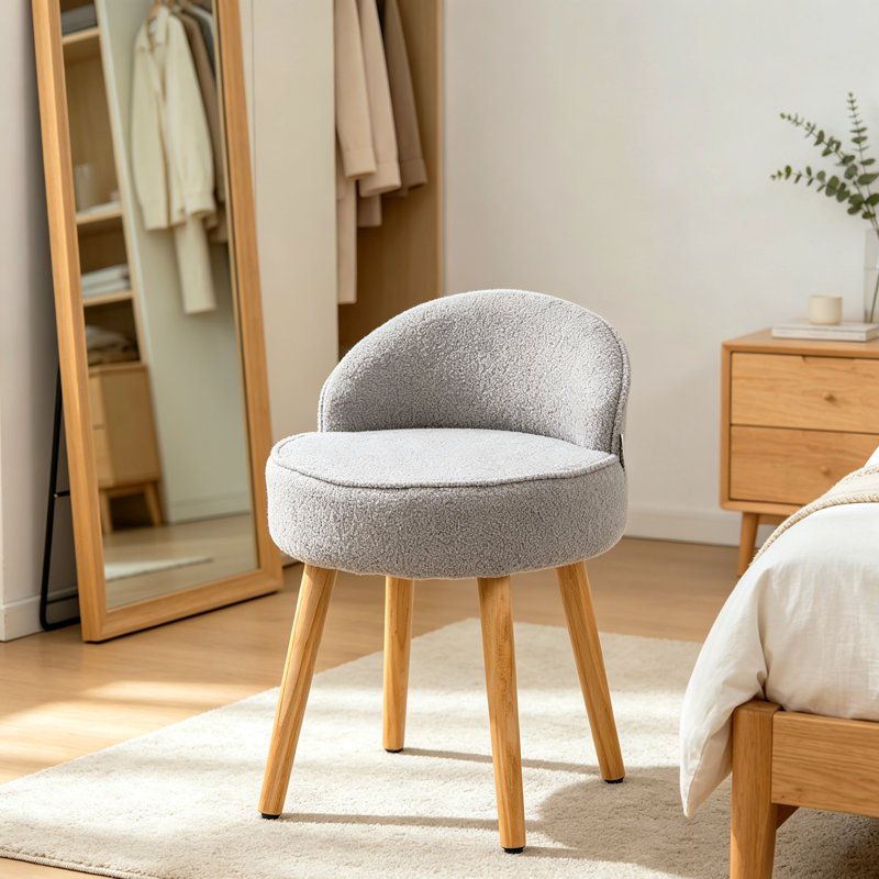 Solid Wood Accent Stool, Grey, Teddy