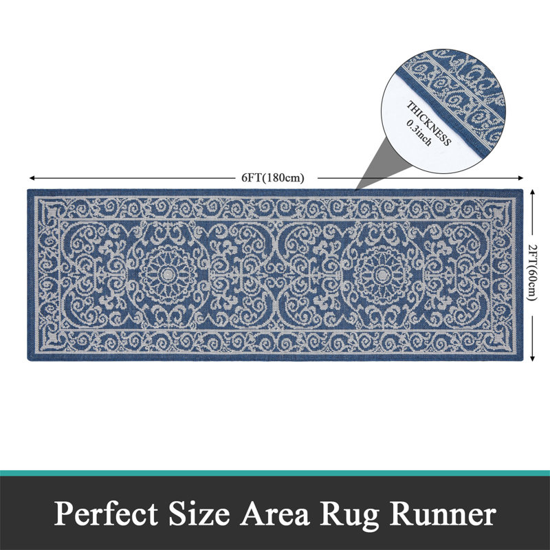 Brunn Geometric Machine Woven Rectangle 2' x 6' Polypropylene Area Rug
