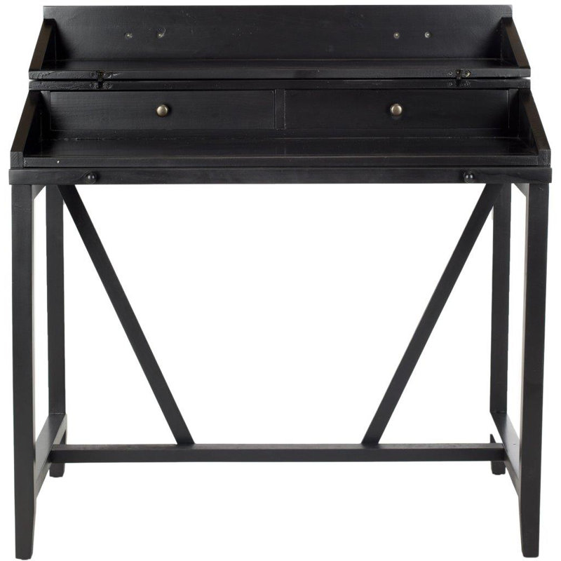 Bureau en bois massif avec rehausse Brileigh, Noir