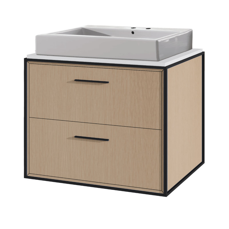 Linea 24" Vessel Vanity, Matte Black, White Oak, Double