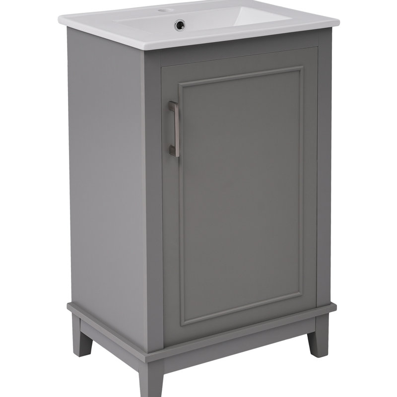 Meuble-lavabo de 20 po - Bassin en céramique, pieds, armoire moderne de 20 po pour la construction et la fonctionnalité, Gray