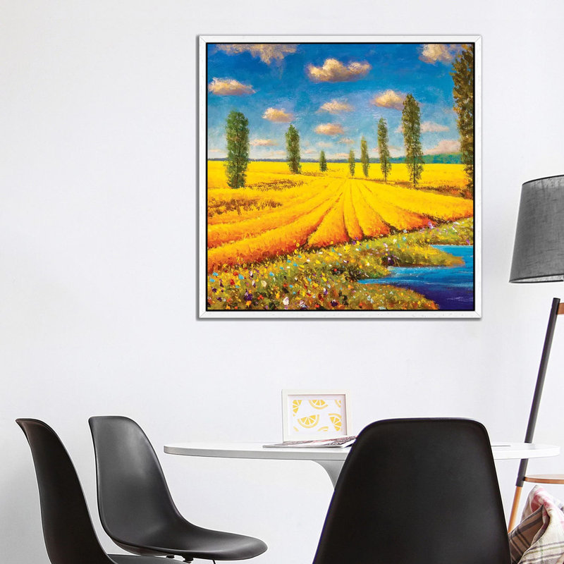 Warm Summer Landscape by Valery Rybakow - Painting on Canvas, 93.98cm H x 93.98cm W x 3.81cm D, White Framed
