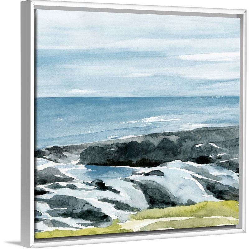 «Coastal Blue II» par Annie Warren, reproduction d'art sur toile, Cadre flottant blanc, H 26 po x l 26 po x P 1,75 po