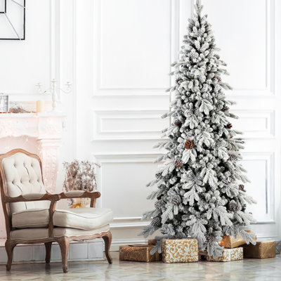 Flocked Pe/ Christmas Tree - 44 Natural Pine , 1634 High Density Tips, Slim For Limited Areas, Quick Assembly, Snowy Look Spaces, Realistic