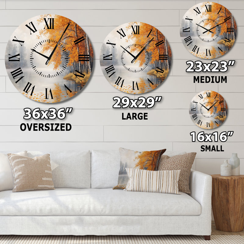 Horloge murale Foggy Fall Riverbank, Surdimensionné