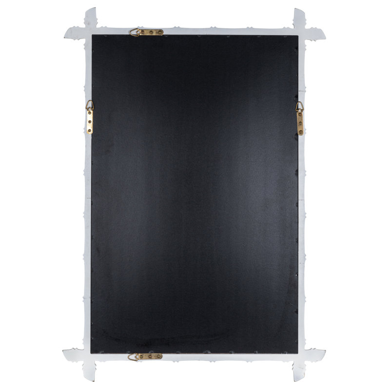 Glossy White Bamboo-Inspired Rectangular Wall Mirror