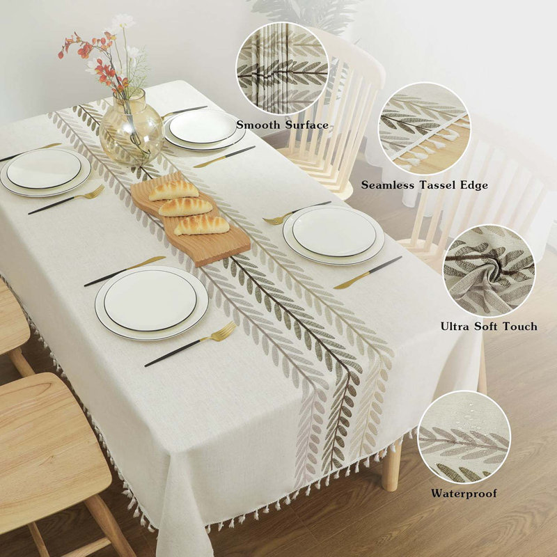 Rustic Cotton Linen Table Cloth,Tablecloths For 6 Foot Rectangle Tables,Waterproof Washable Tablecloth With Tassel Rectangle/Oblong, 55''X 86'', 6-8 Seats