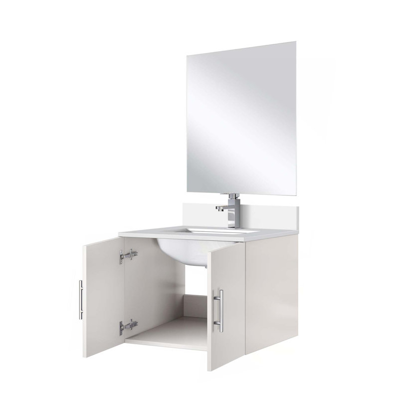 Ensemble de meuble-lavabo avec robinet et miroir DEL, Blanc lustré, 24"