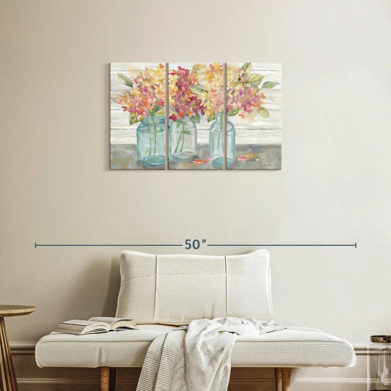 Harnek Farmhouse Hydrangeas In Mason Jars Spice, 20" H x 33" W