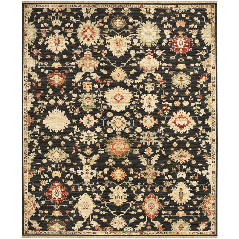 Tharun 5'6" x 8'6" Black Vintage Indoor Rug, Rectangle 5'6" x 8'6", Black