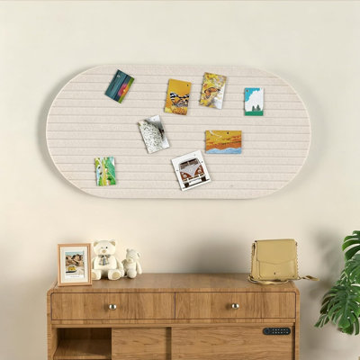 Felt Bulletin Board, Oval Cork Board Alternative Decorative Pin Board With 30 Push Pins For Office, Home & Bedroom Wall Decor, Photo Display, Beige