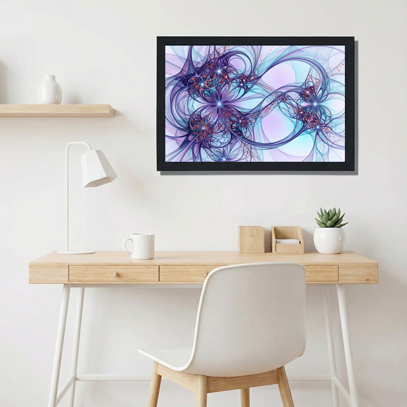 Purple And Blue Swirling Digital Abstract Fractal Pattern Canvas Wall Art, 24"H x 36"W