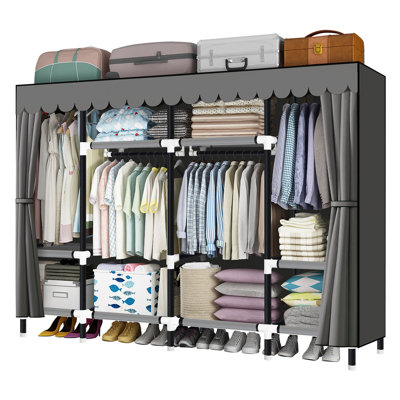 Penderie portable Penderie portative de 79 pouces pour suspendre les vêtements avec 4 tiges de manipulation, tube de fer de 25 mm et couvercle gris, organisateur de rangement pour vêtements très robuste, solide et durable