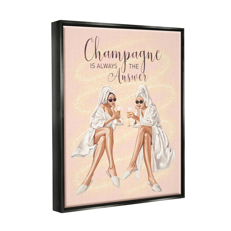 "Champagne", citation de typographie rose, "Cheers", art mural sur toile par Ziwei Li, Cadre flottant noir de jais