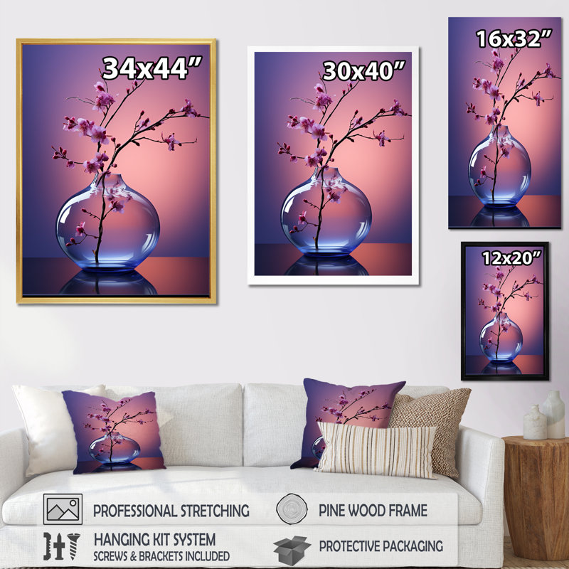 " Violet Visionary Vase Tranquility I ", White Single Picture Framed, 32" H x 24" W x 1" D