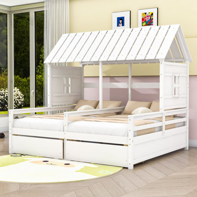 Twin-Size House Platform Beds, Each Equipped With Two Drawers