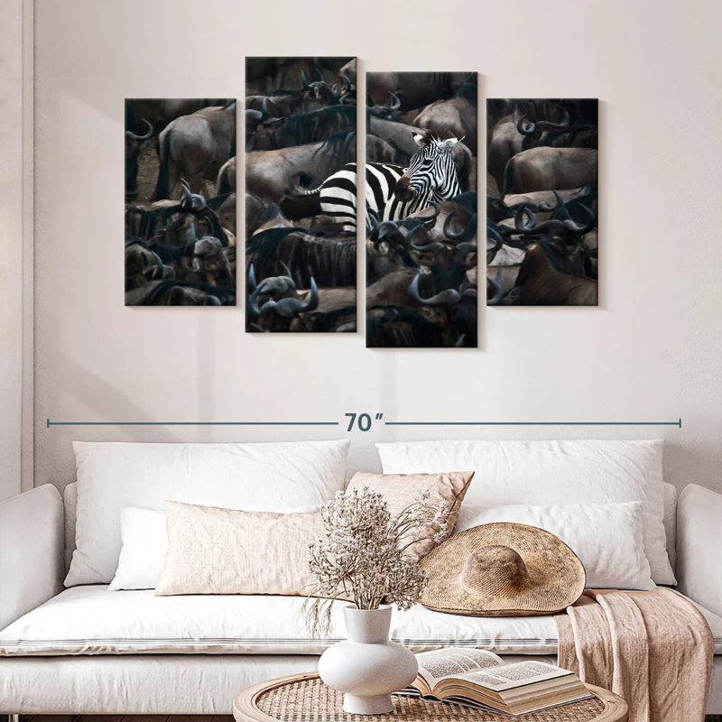 Alvord Zebra In Wildebeest Herd, 32" H x 52" W