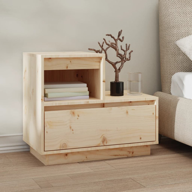 Updike 60cm W Solid Wood Bedside Table, Brown