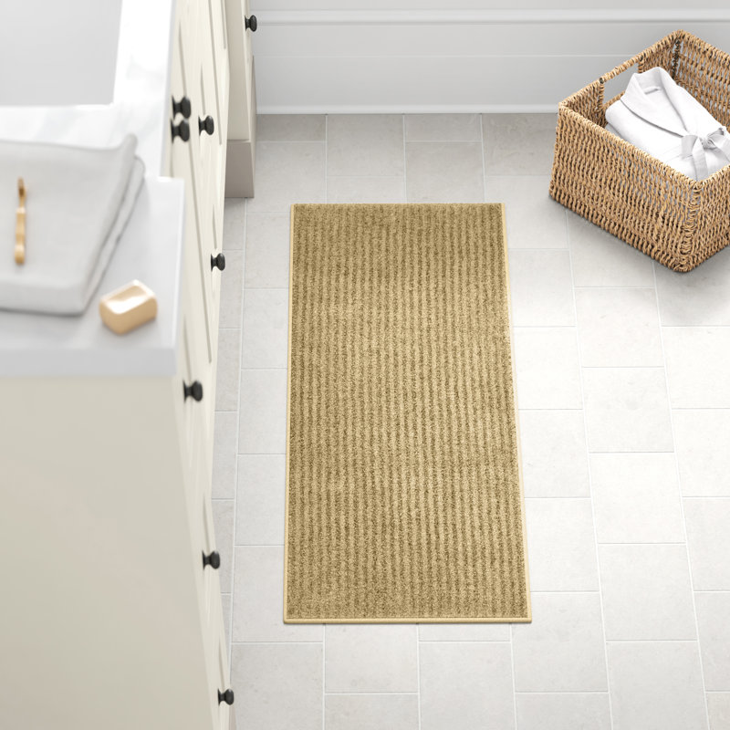 Viridian Nylon Bath Rug with Non-Slip Backing, Runner 22" x 60", Linen
