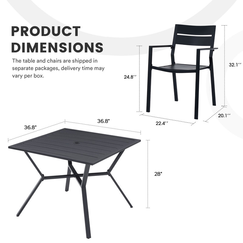 Bebhinn 4 - Person Patio Dining Set with Square Table, Black