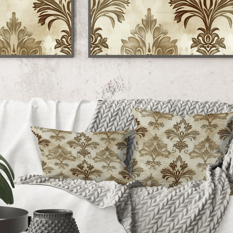 Coussin brun brun beige damassé Glam III - transitionnel