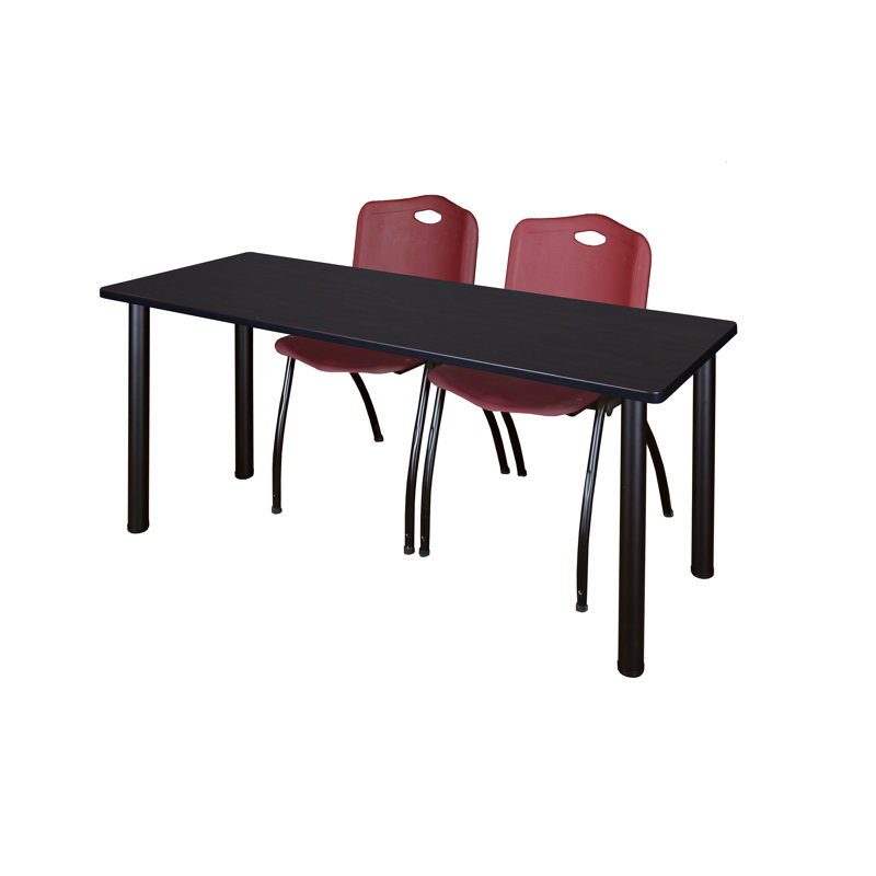 Plateau de table Kee et chaises empilables 2 M, Noir, Bourgogne, Acajou