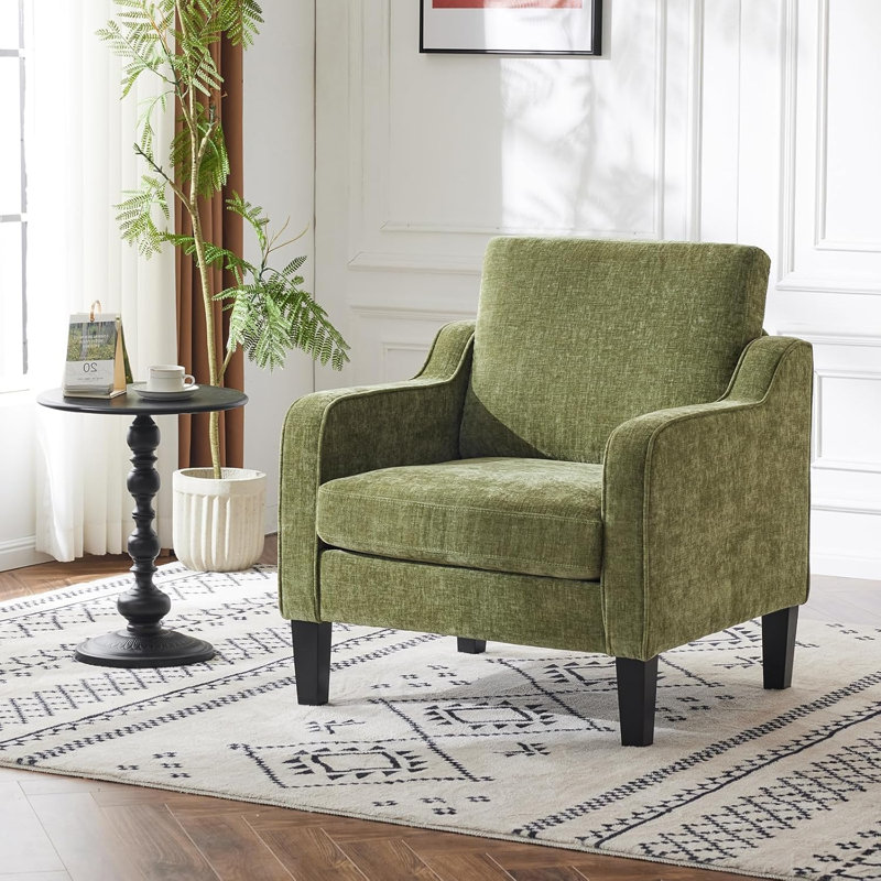 Amaryia Upholstered Armchair, Olive Green Linen Blend