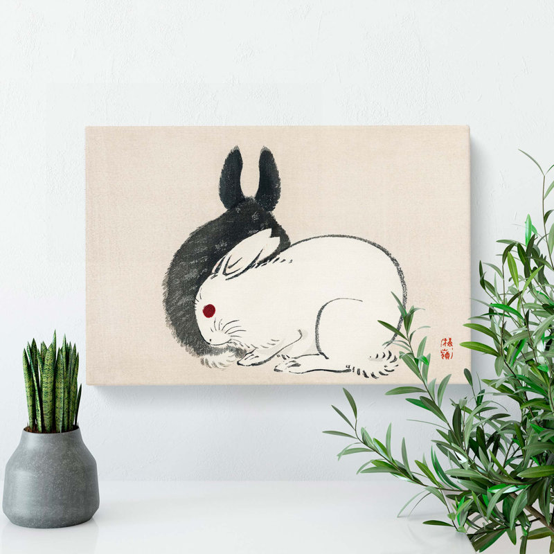 Black & White Rabbits by Kono Bairei - Wrapped Canvas, 35cm H x 50cm W x 3cm D